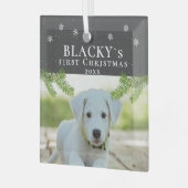 Niedlicher Erster Weihnachtsjunge Hunde Foto Pine Ornament Aus Glas (Vorderseite links)