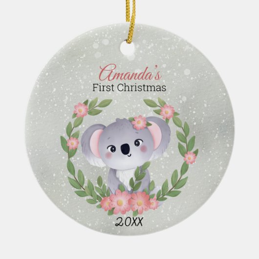 Niedlicher erster Weihnachtskranz Keramik Ornament (Vorne)