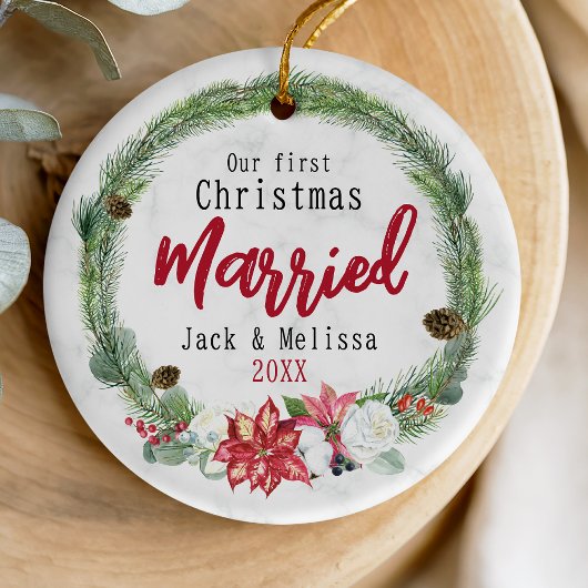 Niedlicher erster Weihnachtskranz verheiratet Keramik Ornament