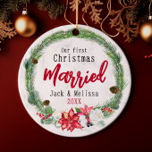 Niedlicher erster Weihnachtskranz verheiratet Keramik Ornament