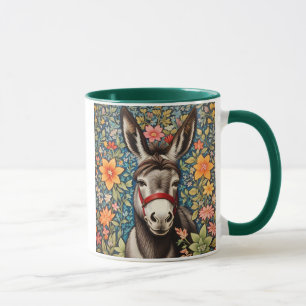 Niedlicher Esel auf farbenfrohem Blumenhintergrund Tasse