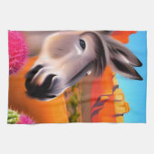 Niedlicher Esel mit blühenden Kakteen Geschirrtuch (Horizontal)