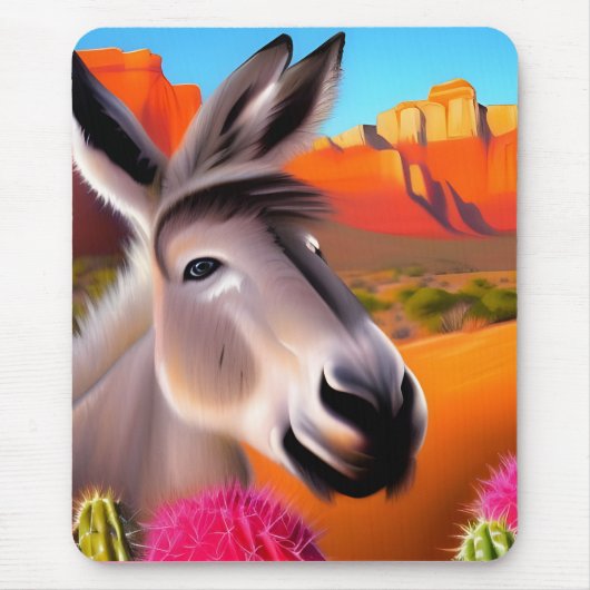 Niedlicher Esel mit blühenden Kakteen Mousepad (Vorne)