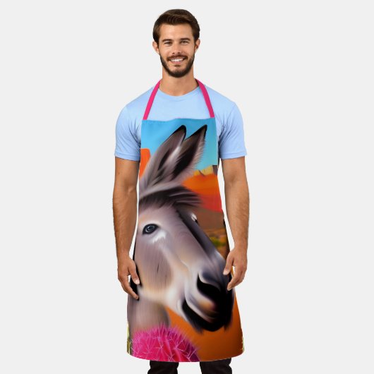 Niedlicher Esel mit blühenden Kakteen Schürze (Getragen)