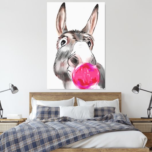 Niedlicher Esel mit Kaugummi-Cartoon Leinwanddruck (Insitu (Schlafzimmer))