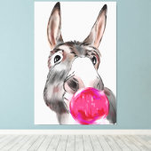 Niedlicher Esel mit Kaugummi-Cartoon Leinwanddruck (Insitu (Holzboden))