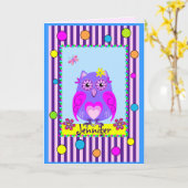 Niedlicher Eule-Glücksname und Geburtstagskarte Karte (Gelbe Blume)