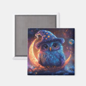 Niedlicher Eule-Zauberer auf dem Mond: Magische Fa Magnet (Vorderseite/Rückseite)