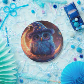 Niedlicher Eule-Zauberer auf dem Mond: Magische Fa Pappteller (Party)