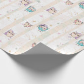 Niedlicher Eulen-Waldhölzerner rosa lila blauer Geschenkpapier (Ecke)