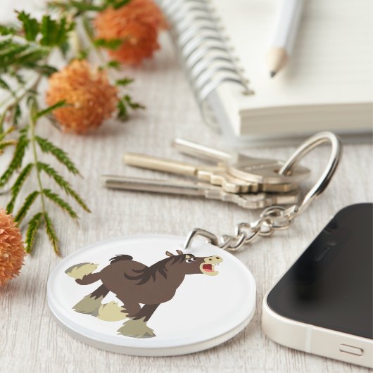 Niedlicher exuberant Cartoon Shire Horse Schlüssel Schlüsselanhänger (Vorderseite rechts)