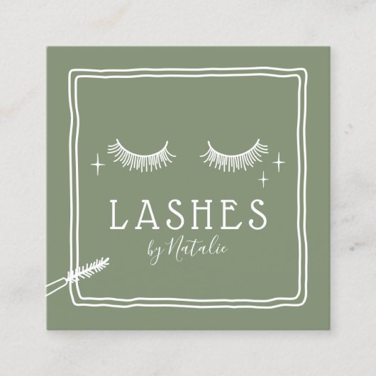 Niedlicher Eyelash Makeup Artist Sage Green Beauty Quadratische Visitenkarte (Vorderseite)