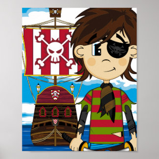Niedlicher Eyepatch Pirate und Schiffspopster druc Poster