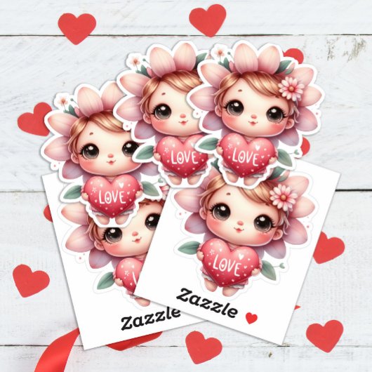 Niedlicher Fairy Pink Rotes Herz Liebe Valentinsta Aufkleber