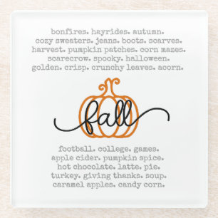 Niedlicher Fall Definition Worte Pumpkin Herbst Glasuntersetzer