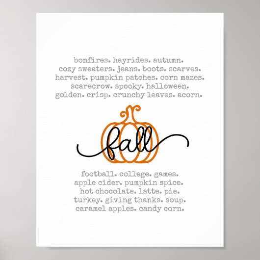 Niedlicher Fall Definition Worte Pumpkin Herbst Poster (Vorne)