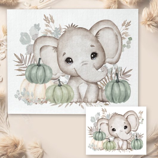 Niedlicher Fall Elephant und Pumpkins Jigsaw Puzzl Puzzle