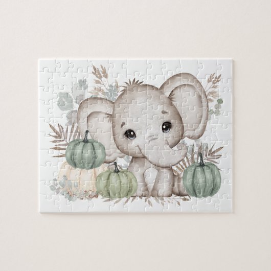 Niedlicher Fall Elephant und Pumpkins Jigsaw Puzzl Puzzle (Horizontal)