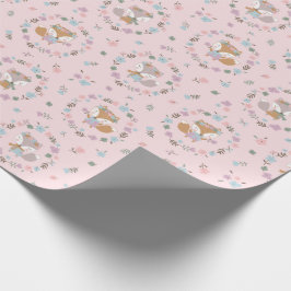 Niedlicher Fall Fox mit Blume pink Geschenkpapier