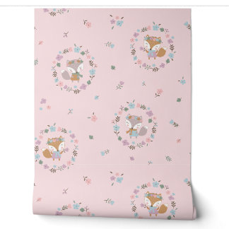 Niedlicher Fall Fox mit Blume pink Tapete