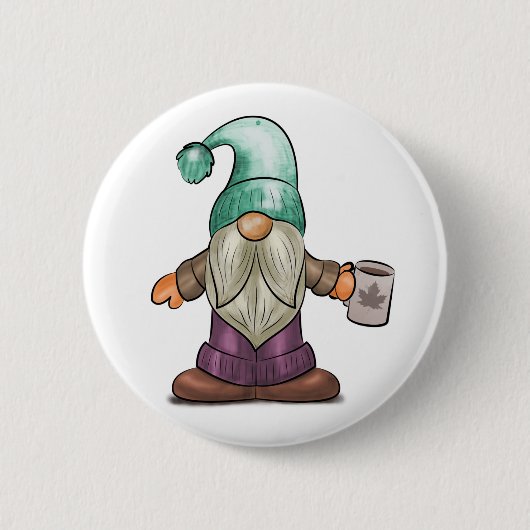 Niedlicher Fall Gnome mit Kaffee-Tasse Button (Vorderseite)