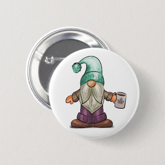 Niedlicher Fall Gnome mit Kaffee-Tasse Button (Vorne & Hinten)