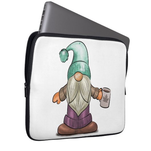 Niedlicher Fall Gnome mit Kaffee-Tasse Laptopschutzhülle (Vorne Rechts)