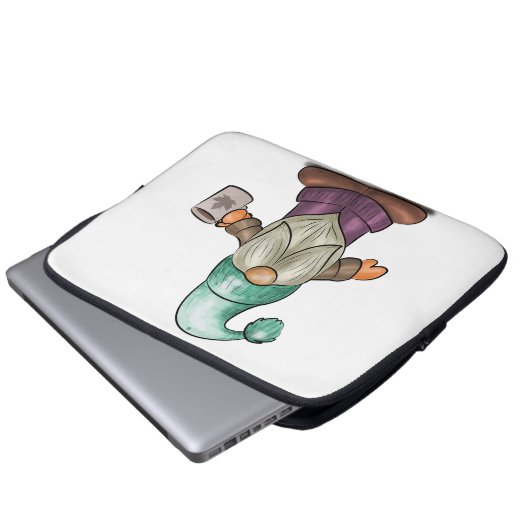 Niedlicher Fall Gnome mit Kaffee-Tasse Laptopschutzhülle (Vorne Knopf)
