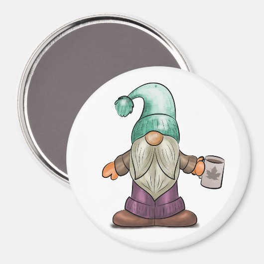 Niedlicher Fall Gnome mit Kaffee-Tasse Magnet (Vorderseite/Rückseite)
