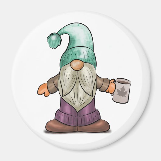 Niedlicher Fall Gnome mit Kaffee-Tasse Magnet (Vorne)