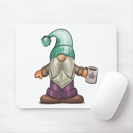 Niedlicher Fall Gnome mit Kaffee-Tasse Mousepad (Mit Mouse)