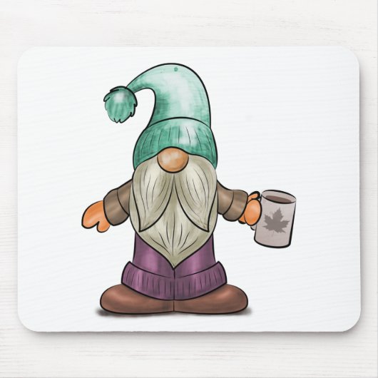 Niedlicher Fall Gnome mit Kaffee-Tasse Mousepad (Vorne)