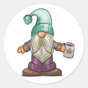 Niedlicher Fall Gnome mit Kaffee-Tasse Runder Aufkleber