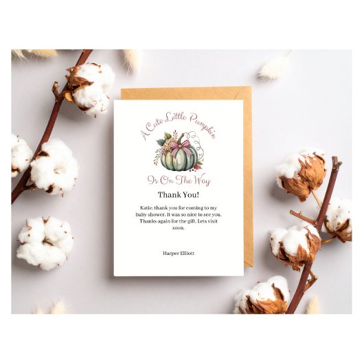 Niedlicher Fall Green & Plum Pumpkin Themed Baby D Dankeskarte