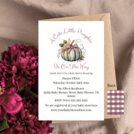 Niedlicher Fall Green & Plum Pumpkin Themed Baby D Einladung