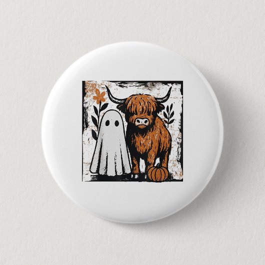 Niedlicher Fall Hochland Kuh Ghost Spooky Saison F Button (Vorderseite)