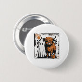 Niedlicher Fall Hochland Kuh Ghost Spooky Saison F Button (Vorne & Hinten)