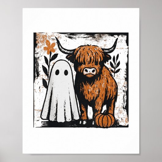 Niedlicher Fall Hochland Kuh Ghost Spooky Saison F Poster (Vorne)