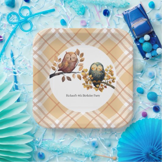 Niedlicher Fall Owl & Eichhörnchen Junge Geburtsta Pappteller (Party)