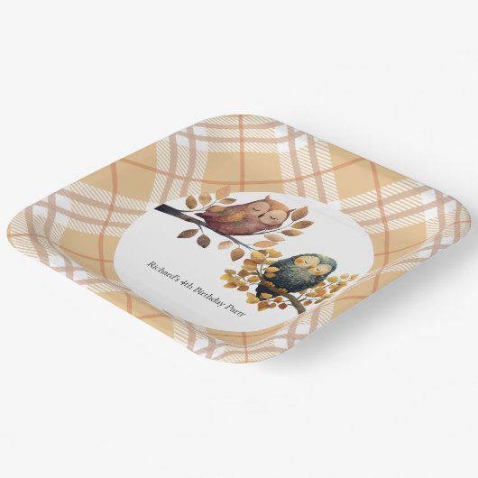 Niedlicher Fall Owl & Eichhörnchen Junge Geburtsta Pappteller (Gewinkelt)