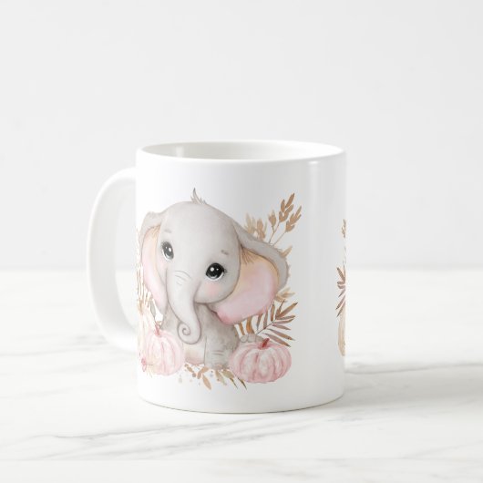 Niedlicher Fall Pink Elephant und Pumpkins Tasse