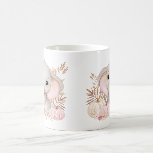 Niedlicher Fall Pink Elephant und Pumpkins Tasse (Mittel)