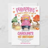 Niedlicher Fall Pink Pumpkin Girls Geburtstag Einladung (Vorderseite)
