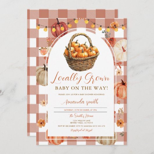 Niedlicher Fall Pumpkin Grown Market Baby Dusche Einladung (Vorne/Hinten)