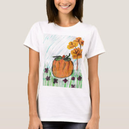 Niedlicher Fall Pumpkin mit violetten Blumen T-Shirt
