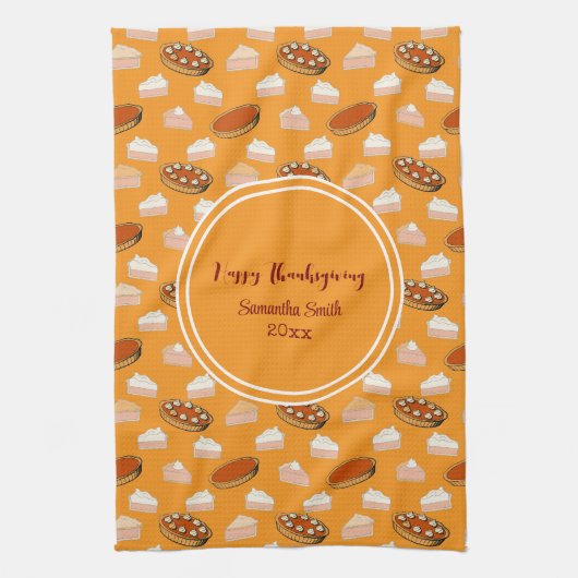 Niedlicher Fall Pumpkin Pies Pattern glückliches E Geschirrtuch (Vertikal)