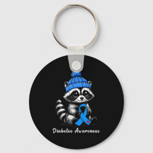 Niedlicher Fall Raccoon und Blauer Ribbon Diabetes Schlüsselanhänger