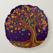 Niedlicher Fall Regenbogenbaum Lila Herbst Ernteda Rundes Kissen (Vorderseite)