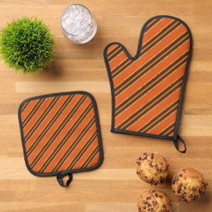 Niedlicher Fall Saisonale Streifen Ofenhandschuh & Topflappen-Set