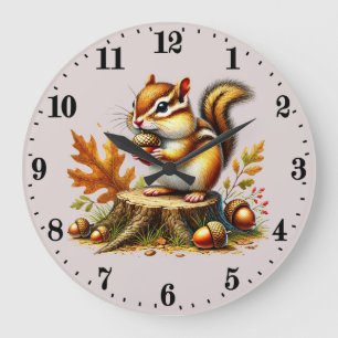 Niedlicher Fall Saisonaler Chipmunk Liebhaber Große Wanduhr